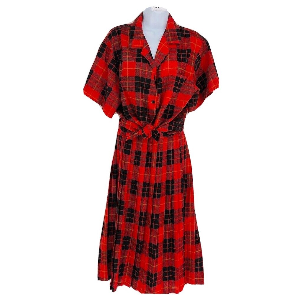 VTG Topics Women's Red/Black Plaid Polyester Blend Two Piece Top & Skirt Set 16